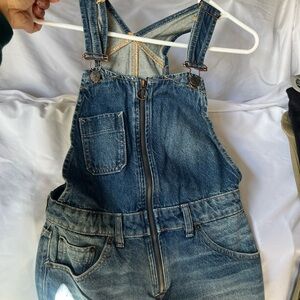 Free People Denim Zip-Front Overalls - Blue Size 2 PreLoved